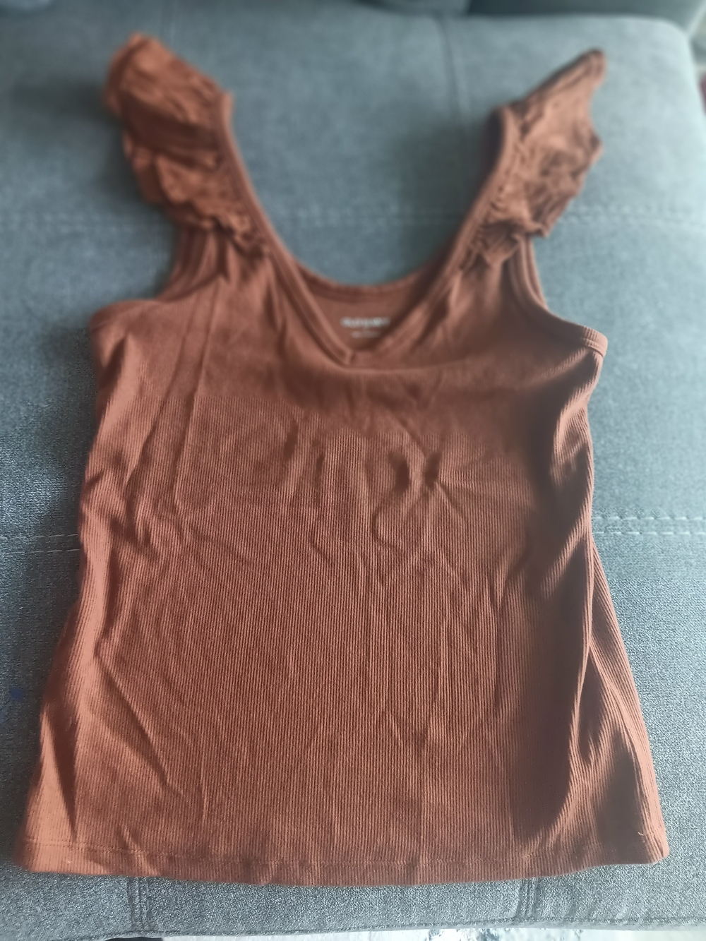 & Other Stories Rust Brown Ruffle Strap Ribbed Tank - Picture 1 of 1